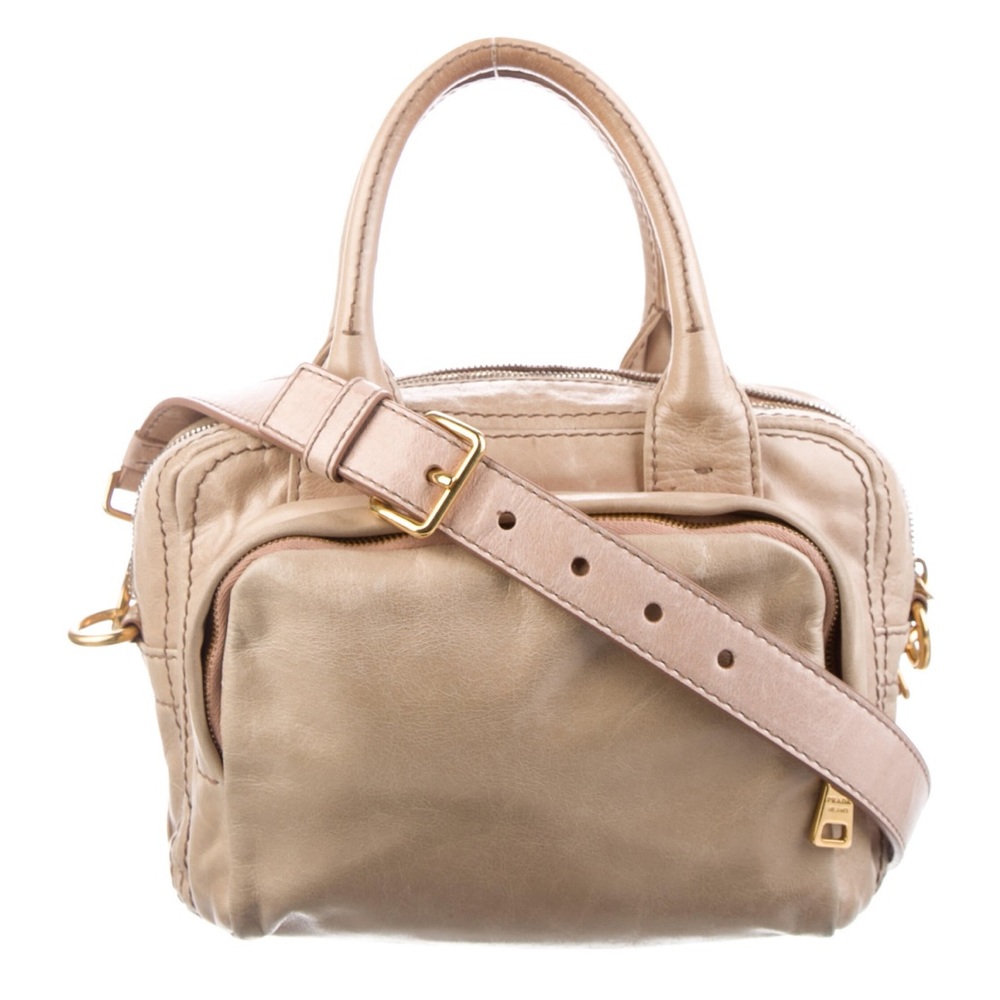 Authentic Prada Vitello Shine Bowler Leather Crossbody Bag